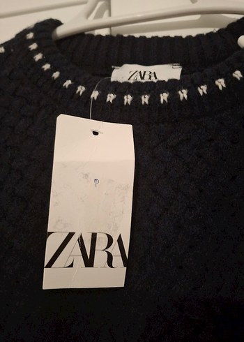 m Beden Zara Lacivert Nakışlı Örgü Kadın Kazak