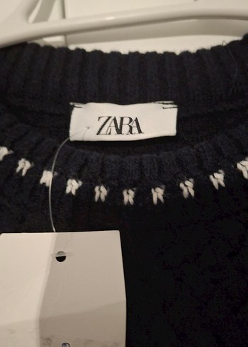 Zara Zara Lacivert Nakışlı Örgü Kadın Kazak