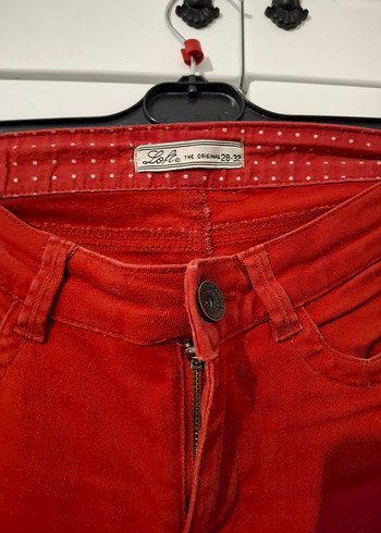 Loft Kemerli Kırmızi Denim Kadın Pantolon