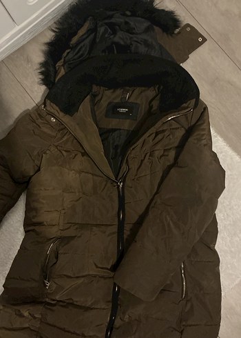 Haki Kürklü Kadın Uzun Kış Montu - Görsel 3