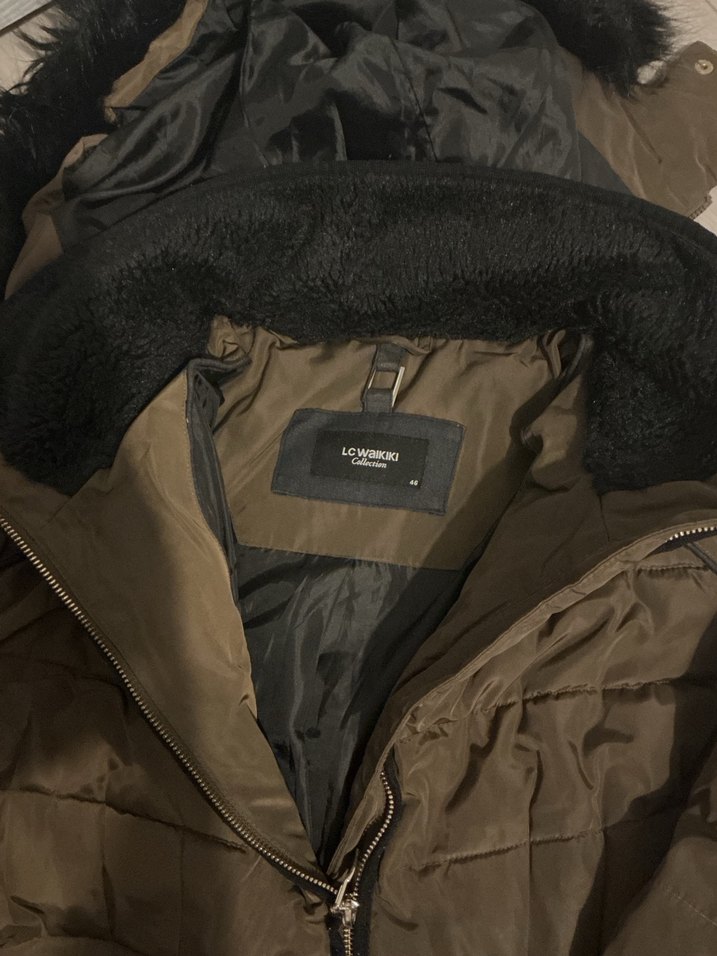 Haki Kürklü Kadın Uzun Kış Montu - Görsel 4