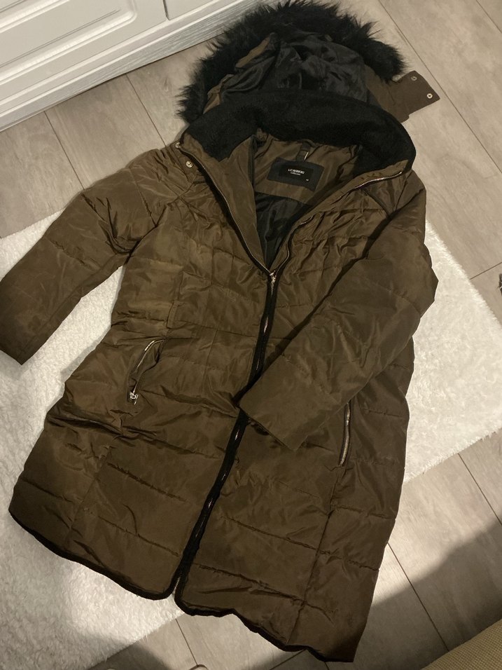 Haki Kürklü Kadın Uzun Kış Montu - Görsel 5