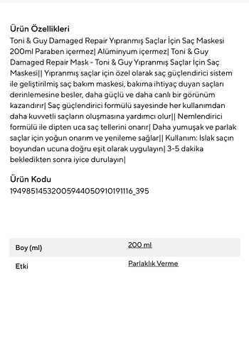 Toni&Guy Damage Repair Saç Maskesi 200 ml - Görsel 5