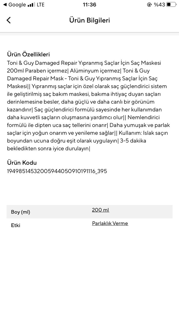 Toni&Guy Damage Repair Saç Maskesi 200 ml - Görsel 5