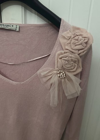 Pembe V Yaka Triko Kadın Kazak - Görsel 2