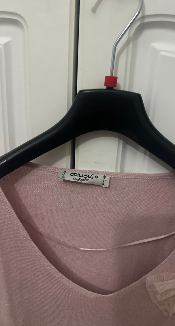 Pembe V Yaka Triko Kadın Kazak - Görsel 3