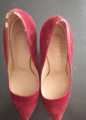 39 Beden bordo Renk Bordo Süet Stiletto Kadın Topuklu Ayakkabı