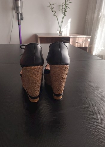 39 Beden siyah Renk Siyah Bağcıklı Kadın Dolgu Topuk Ayakkabı