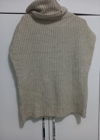 Bej Boğazlı Kolsuz Örgü Kadın suveter s beden - Görsel 4