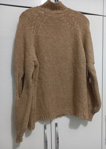Bej Yüksek Yakalı Örgü Kadın Kazak m beden - Görsel 4