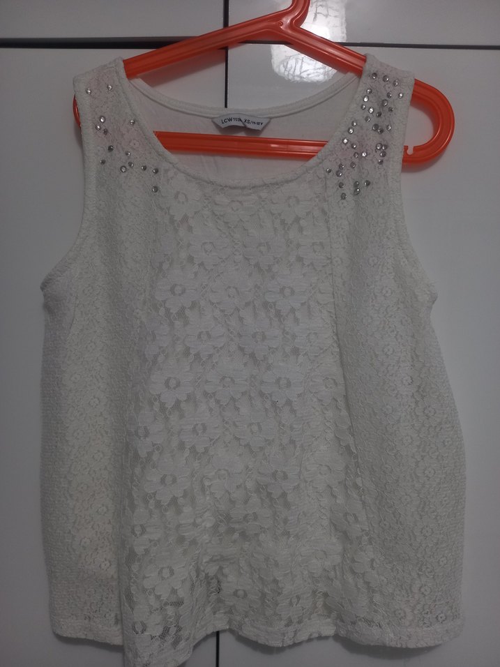 Dantel Detaylı Beyaz Kolsuz Bluz 11 12 yas lcw marka - Görsel 2