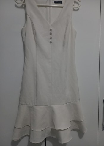 V Yaka Düğmeli Beyaz Midi Elbise 34 beden trendyol marka - Görsel 3