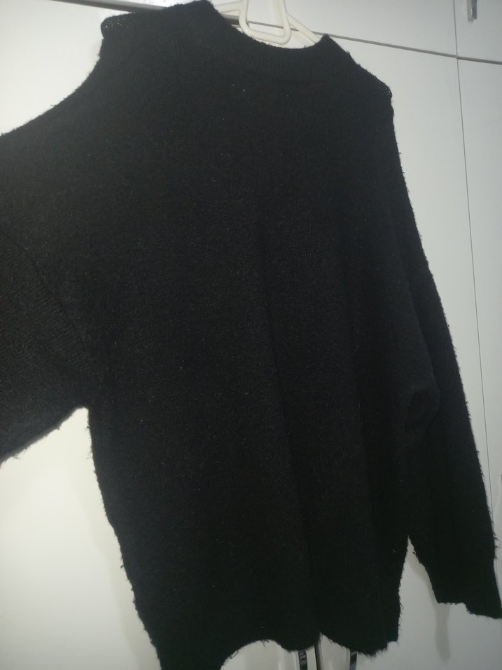 Siyah Örgü Yüksek Yakalı Kadın Kazak lcw marka  l beden - Görsel 5