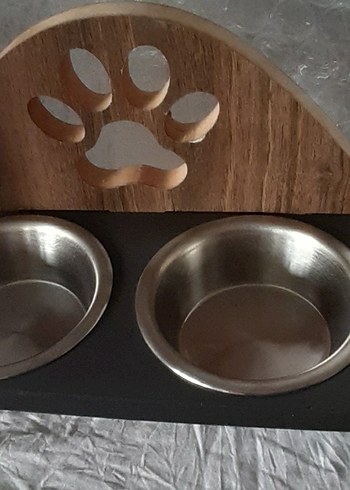 Kahverengi Ahşap ve Gri Çift Kaplı Mama Kabı - Görsel 3