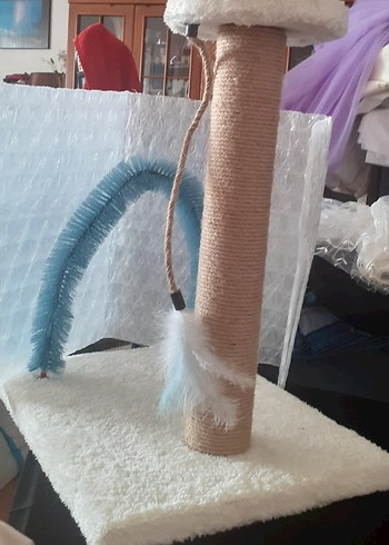 Beyaz Peliş Tüylü  Kaplamalı Kedi Tırmalama ve Oyun  Alanı - Görsel 11