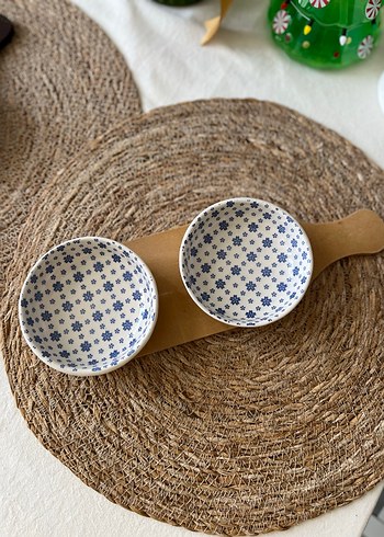 Mavi Çiçek Desenli Bohem Seramik çerez seti - Görsel 2