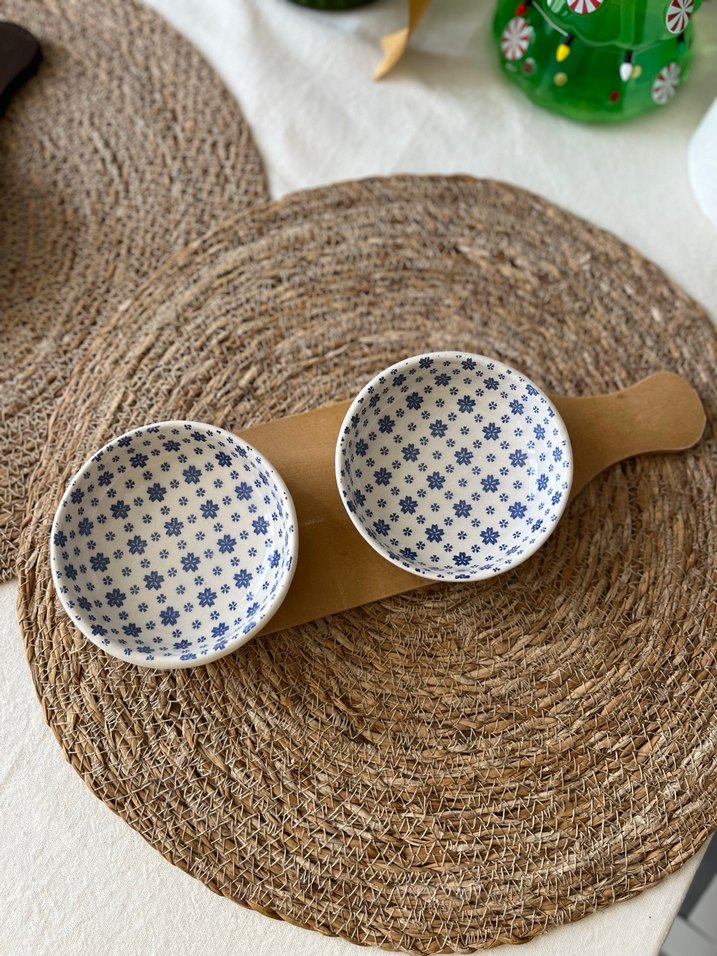 Mavi Çiçek Desenli Bohem Seramik çerez seti - Görsel 2