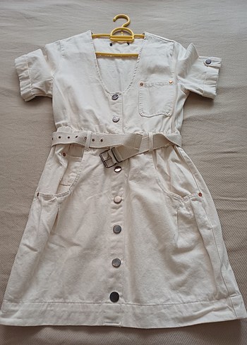 Koton Ekru V Yaka Denim Elbise