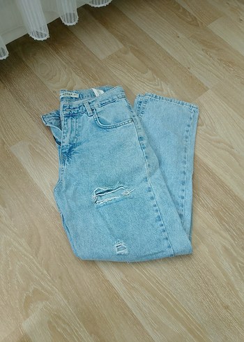 Kadın Mavi Loose Fit Denim Midi Jean - Görsel 2