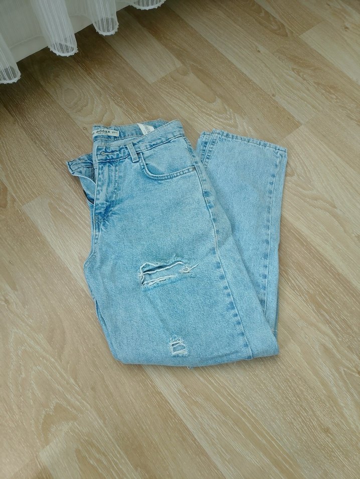 Kadın Mavi Loose Fit Denim Midi Jean - Görsel 2