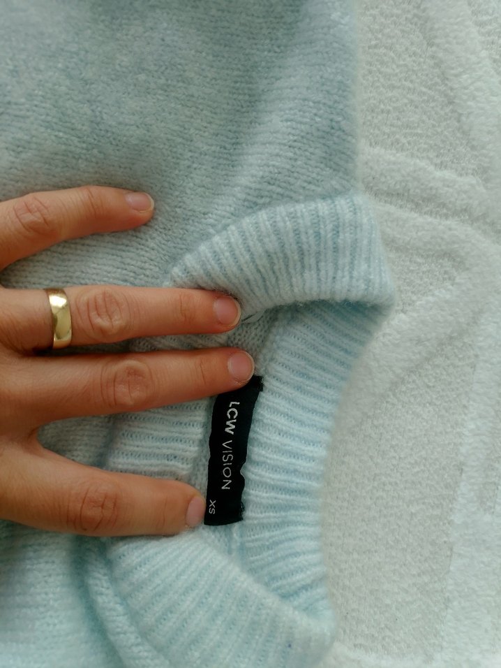 Kadın Bebek mavisi Basic Yuvarlak Yaka Triko - Görsel 3