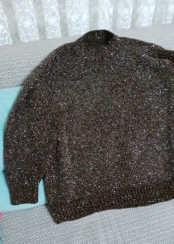 Kahverengi Boğazlı Örgü Kadın Kazak - Görsel 3