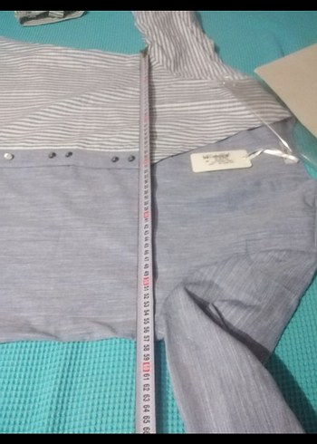 Gri V Yaka Düğmeli Kadın Keten Gömlek - Görsel 5