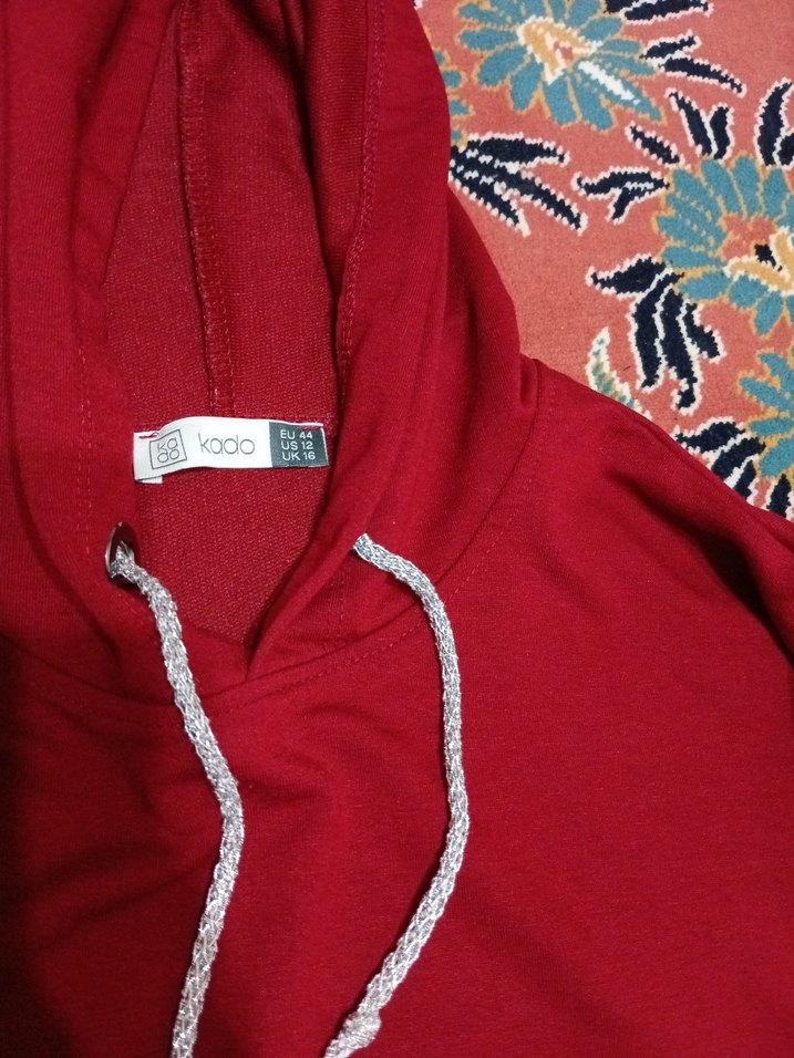 Kadın bordo Kapüşonlu Uzun Sweatshirt - Görsel 3