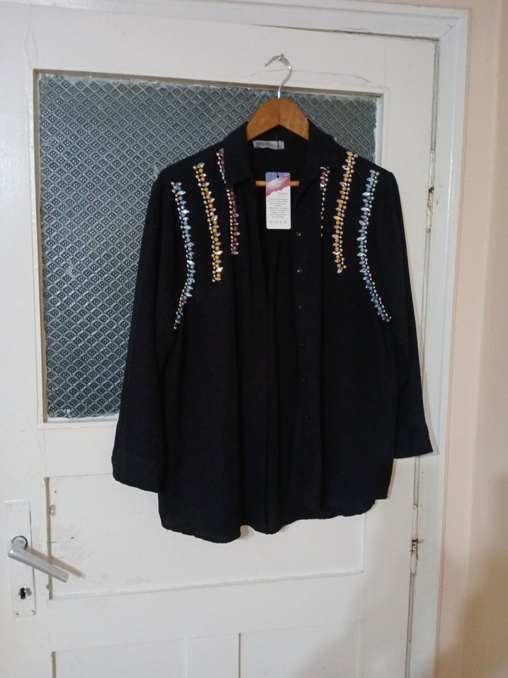 Boncuk İşlemeli Uzun Kollu Bohem Gömlek - Görsel 4