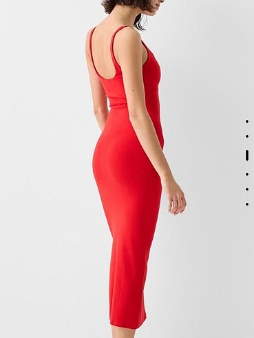 Bershka askılı kare yaka midi elbise