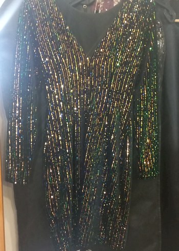 Pul İşlemeli Uzun Kollu Kadın Abiye Payet Elbise - Görsel 2