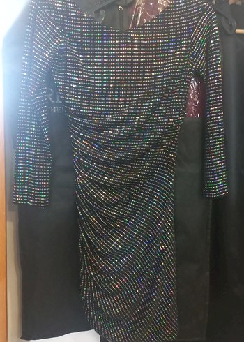 Payetli Uzun Kollu Çok Renkli Kadın Elbise - Görsel 3