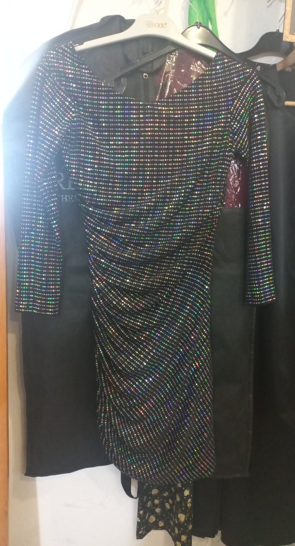 Payetli Uzun Kollu Çok Renkli Kadın Elbise - Görsel 3