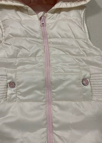 Kız Çocuk Kapüşonlu Beyaz Fermuarlı Yelek - Görsel 2