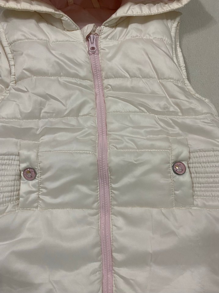 Kız Çocuk Kapüşonlu Beyaz Fermuarlı Yelek - Görsel 2