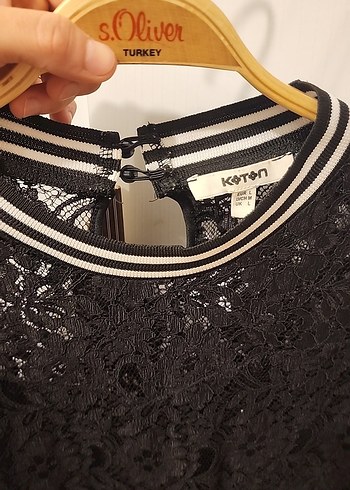 l Beden Dantel Detaylı Siyah Uzun Kollu Bluz