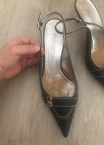 38 Beden Dolce & Gabbana Siyah Deri Tokalı Stiletto Kadın Ayakkabı
