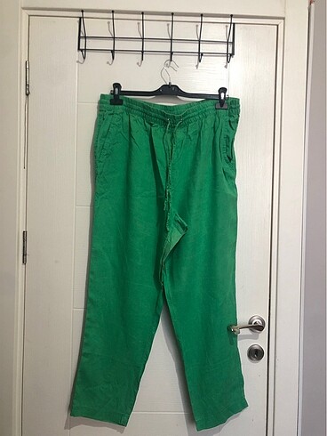 Yeşil Keten Bol Kesim Pantalon