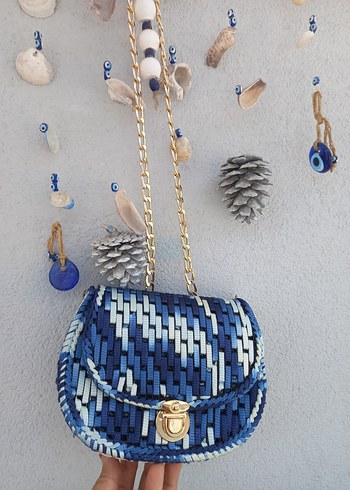 Zincir Detaylı Mavi kanvas Çanta istenilen renkte sipariş alinr - Görsel 2