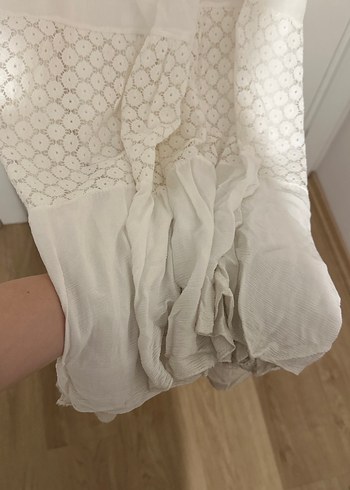 s Beden beyaz Renk Dantel Detaylı Beyaz Straplez Uzun Bohem Elbise