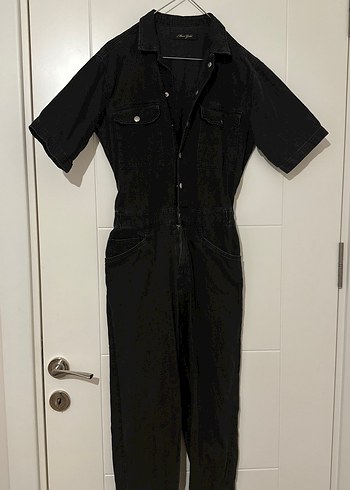 Kadın Siyah Denim Midi Tulum