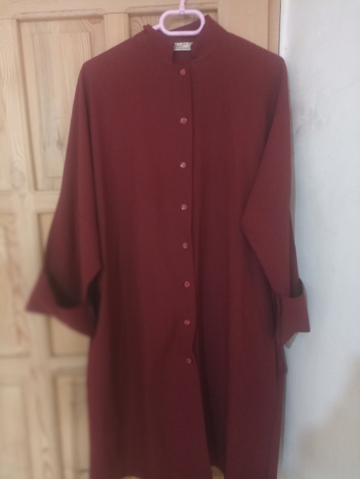 Bordo Düğmeli Uzun Kollu Kadın Tunik - Görsel 2