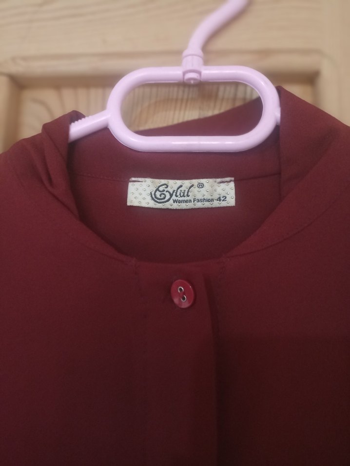 Bordo Düğmeli Uzun Kollu Kadın Tunik - Görsel 3