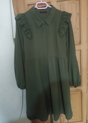 Kadın Koyu Haki Uzun Kollu Fırfırlı Tunik - Görsel 2