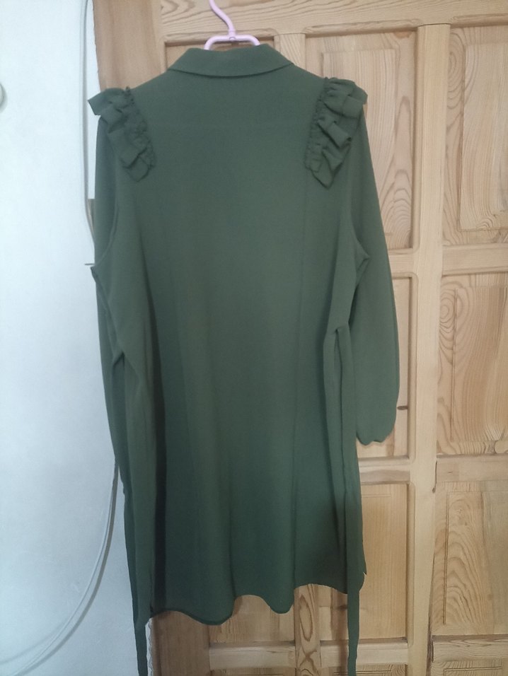 Kadın Koyu Haki Uzun Kollu Fırfırlı Tunik - Görsel 5