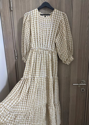 Bej Pamuklu Uzun Bohem Elbise - Görsel 2