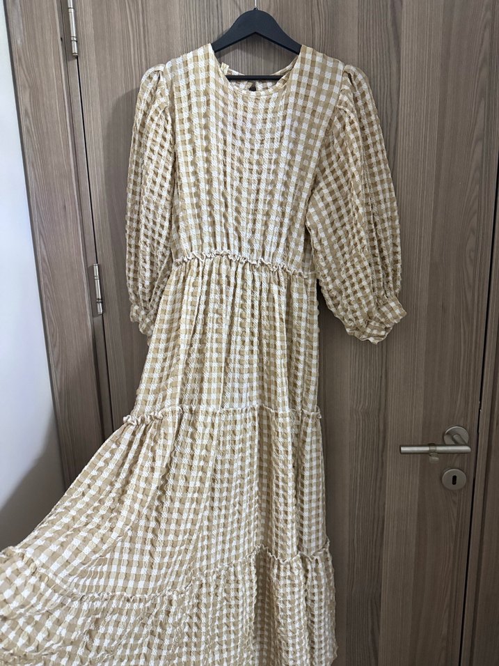 Bej Pamuklu Uzun Bohem Elbise - Görsel 2