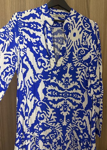 Mavi Bohem V Yaka Uzun Kollu Elbise - Görsel 2