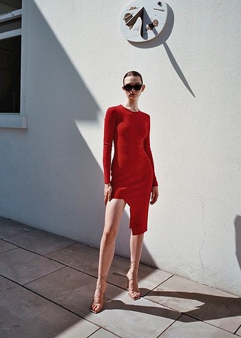 Asimetrik triko elbise - Görsel 5