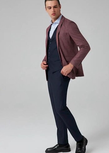 Bordo Düğmeli Erkek Ceket - Görsel 4